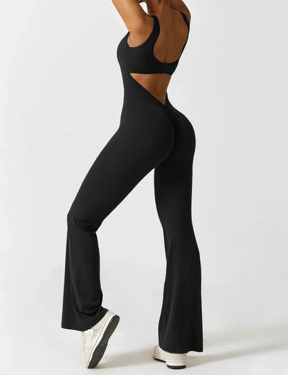 Van Wijnen Mode | Dames Jumpsuit met Flared Pijpen en V-Rug
